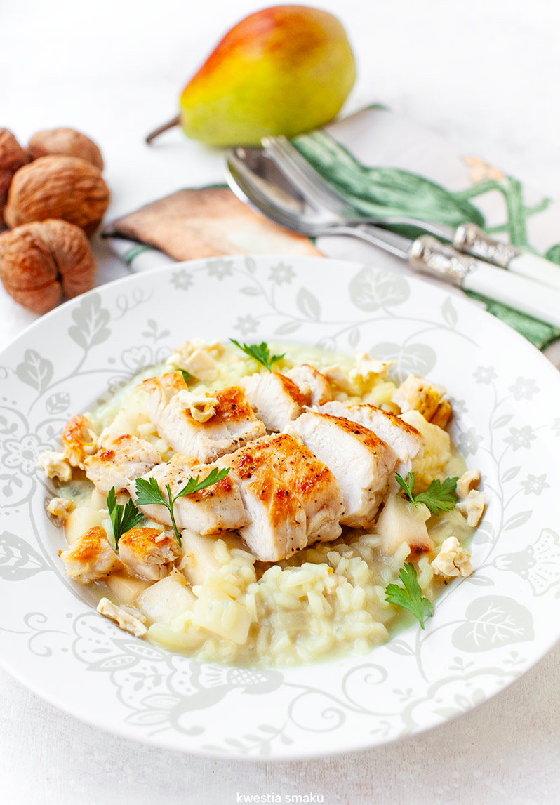 Risotto z gorgonzolą, gruszką i kurczakiem